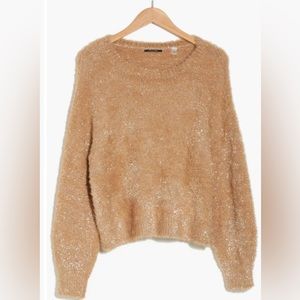 T Tahari Metallic Eyelash Knit Pullover Sweater size L, champagne